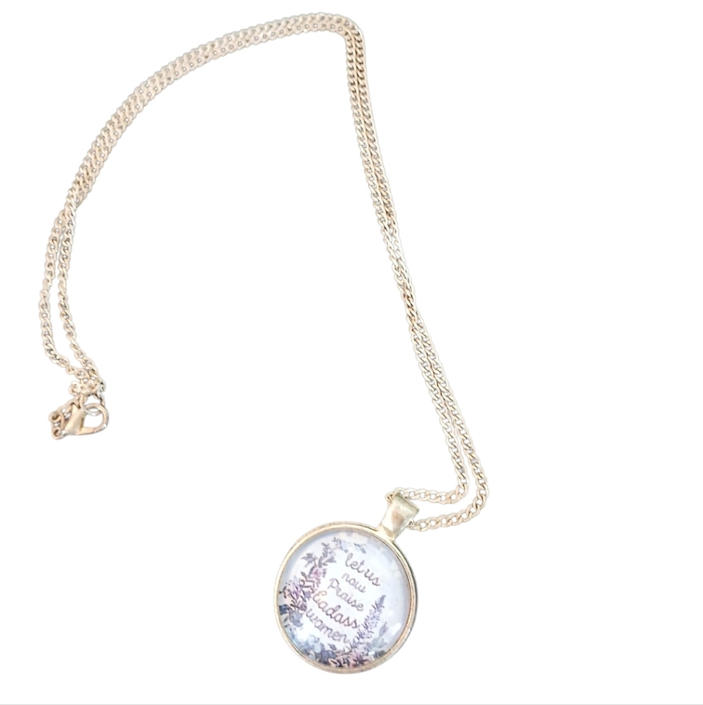 Praise Bad*ss Women Positive Message Silver Pendant Necklace